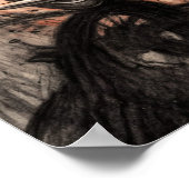 Biker Races Steam Train Desert Sunset Charcoal Art Poster (Ecke)