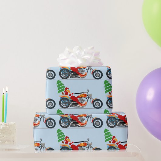 Biker Santa auf einem Chopper mit einem Weihnachts Geschenkpapier (Partygeschenke)