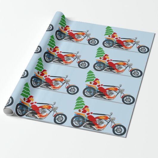 Biker Santa auf einem Chopper mit einem Weihnachts Geschenkpapier (Ungerollt)