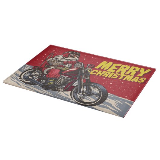 Biker Santa Christmas Cutting Board Schneidebrett (Ecke)