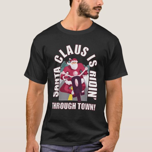 Biker Santa Claus auf dem Motorrad Funny Christ T-Shirt (Vorderseite)