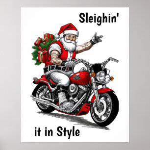 Biker Santa Claus Poster
