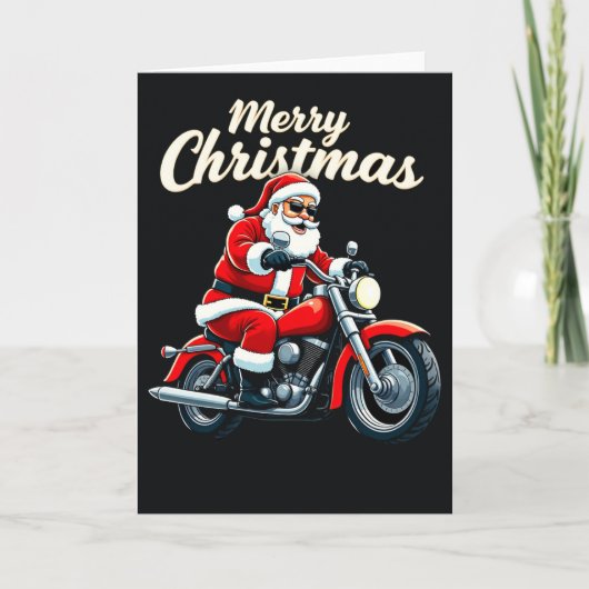 Biker Santa Cool Motorrad Frohe Weihnachten Schwar Karte (Vorderseite)