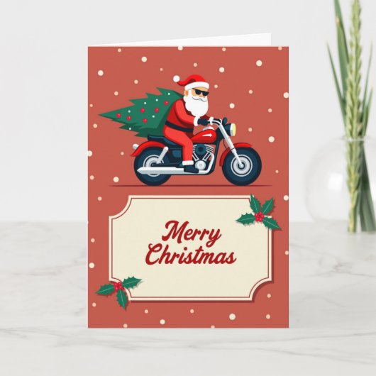 Biker Santa Motorcycle Frohe Weihnachtskarte Karte (Vorderseite)