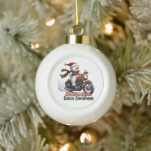 Biker-Schneemann-Weihnachtsbeleuchtung Keramik Kugel-Ornament