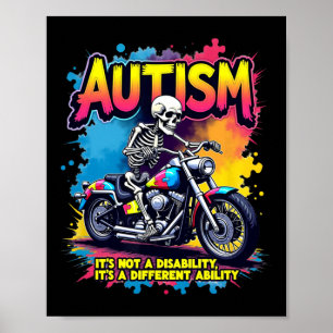 Biker-Skelett fährt Motorrad Puzzle Autismus-Bewus Poster
