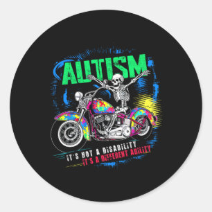 Biker Skeletter Motorrad Puzzle Autism Awa Runder Aufkleber