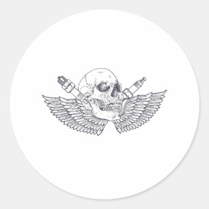 Biker Skull Kopf Bart Helm Tattoo Cooles Bike Runder Aufkleber