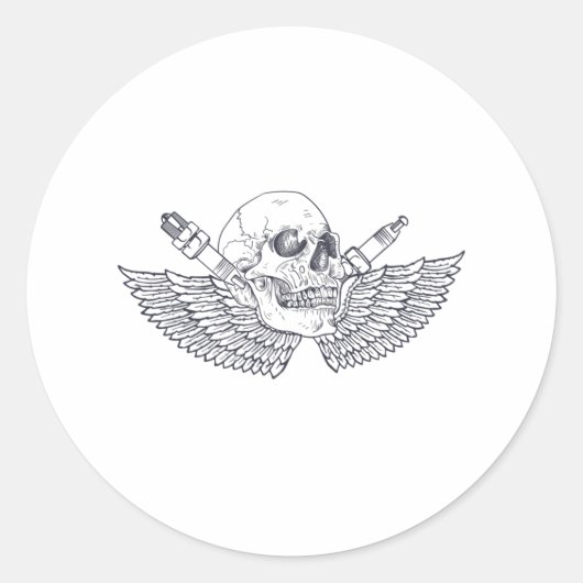 Biker Skull Kopf Bart Helm Tattoo Cooles Bike Runder Aufkleber (Vorderseite)