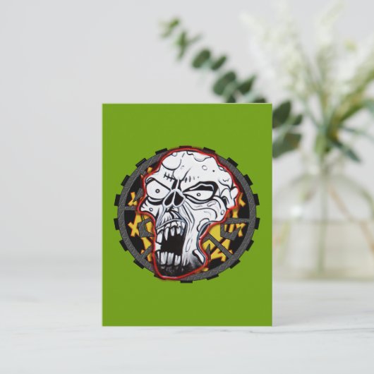 Biker Skull Postkarte (Stehend Vorderseite)