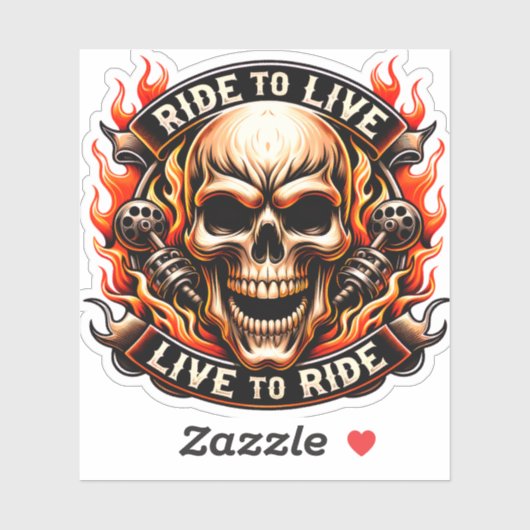 ​Biker Skull Ride to Live Live to Ride Fiery Graph Aufkleber (Blatt)