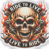 ​Biker Skull Ride to Live Live to Ride Fiery Graph Aufkleber (Vorderseite)