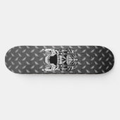 Biker Skull Two Revolvers Diamond Plate Skateboard (Horizontal)