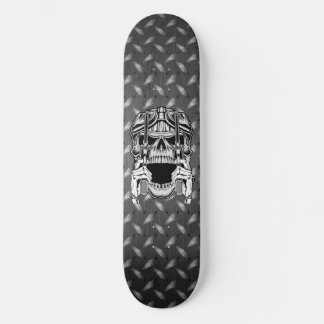 Biker Skull Two Revolvers Diamond Plate Skateboard