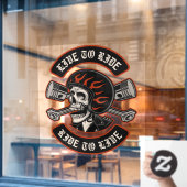 Biker Skull Überquerte Kolben Live to Ride Window  Fensteraufkleber (Café-Fenster)