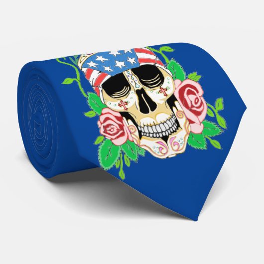 Biker Sugar Skull Krawatte (Gerollt)