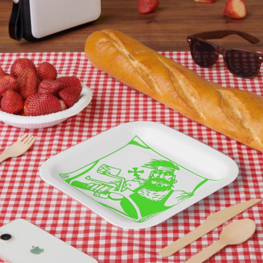 Biker-Teller mit grünem Quadrat Pappteller (Picknick)