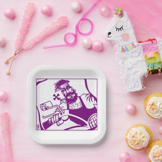 Biker-Teller mit lila Quadrat Pappteller (Party)