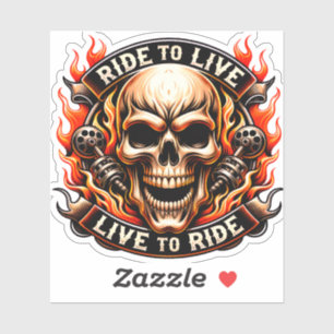 Biker-Totenkopf-Motto: Reiten um zu leben, leben u Aufkleber