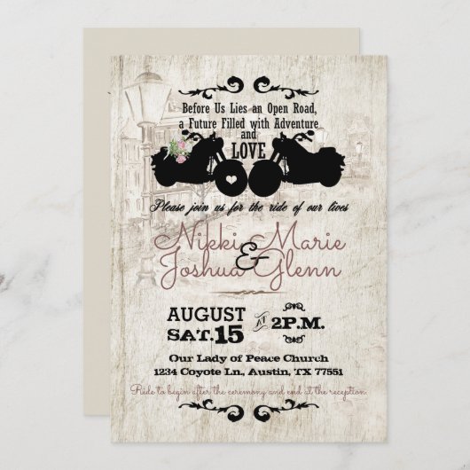 Biker Wedding Einladung Open Road Adventure (Vorne/Hinten)