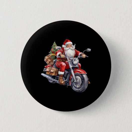 Biker Weihnachtsmann über Motorrad Spaß Weihnachts Button (Vorderseite)