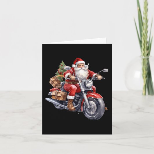 Biker Weihnachtsmann über Motorrad Spaß Weihnachts Karte (Vorderseite)