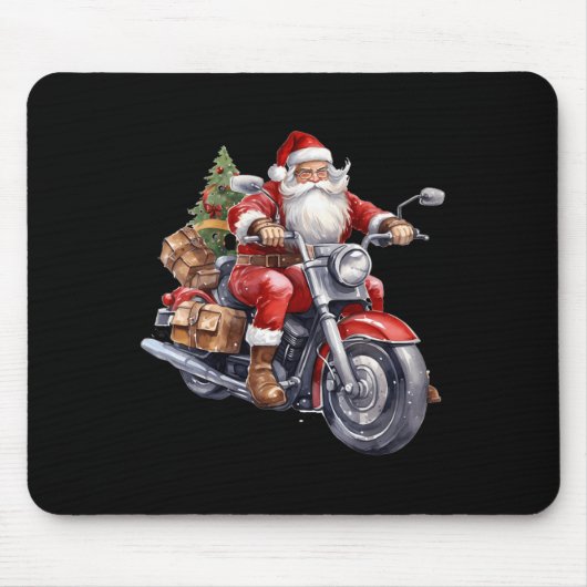 Biker Weihnachtsmann über Motorrad Spaß Weihnachts Mousepad (Vorne)