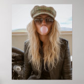 Biker Woman Pink Bubble Gum Bubble Stylish Poster (Vorne)