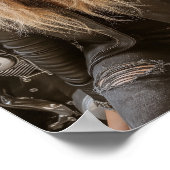 Biker Woman Pink Bubble Gum Bubble Stylish Poster (Ecke)