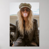 Biker Woman Pink Bubble Gum Bubble Stylish Poster (Vorne)