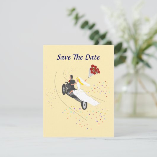 Bikerhochzeit speichert das Datum Save The Date (Stehend Vorderseite)