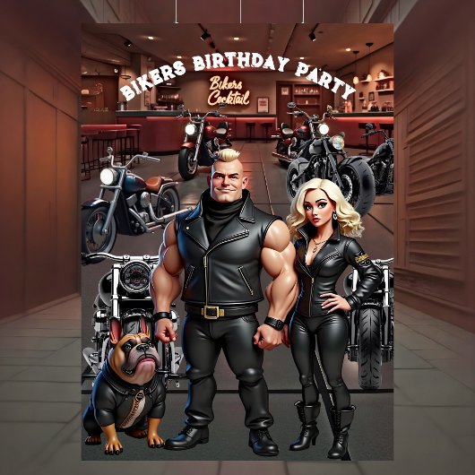 Bikers Bar Birthday Party Couple Bulldog Bikes Einladung