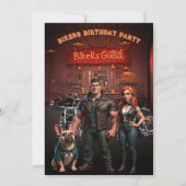 Bikers Bar Birthday Party Couple Muscle Bulldog Einladung (Vorderseite)