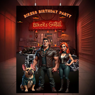Bikers Bar Geburtstagsfeier Paar Muskel Bulldogge Einladung