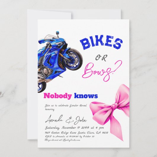 Bikes oder Bows - Blaue oder rosafarbene Darstellu Einladung (Vorderseite)
