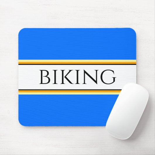 BIKING Fun Bright Blue Yellow White Racing Streife Mousepad (Mit Mouse)