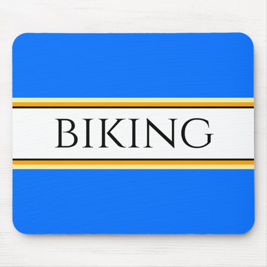 BIKING Fun Bright Blue Yellow White Racing Streife Mousepad (Vorne)