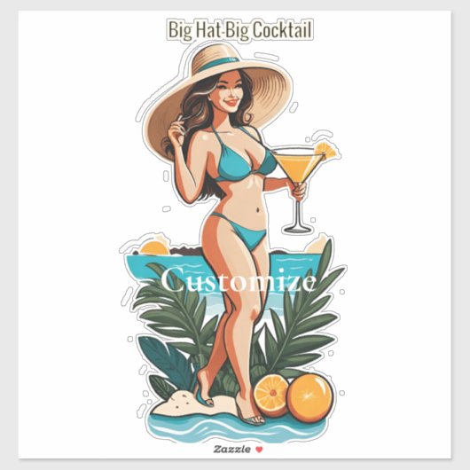 Bikini Babe Big Hat - Big Cocktail Thunder_Cove Aufkleber (Blatt)