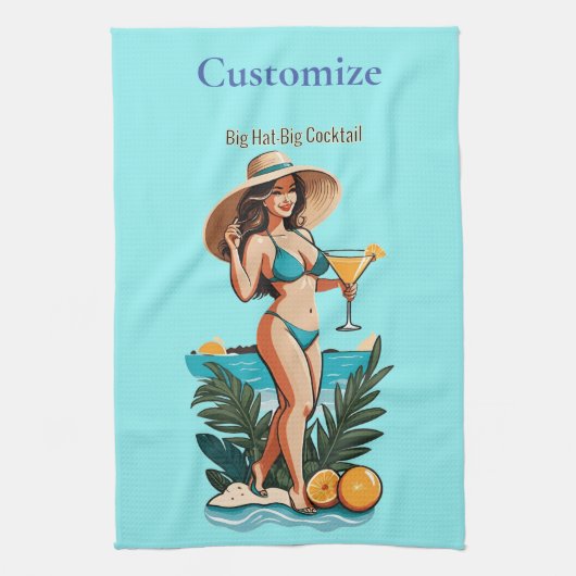 Bikini Babe Big Hat - Big Cocktail Thunder_Cove Geschirrtuch (Vertikal)