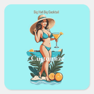 Bikini Babe Big Hat - Big Cocktail Thunder_Cove Quadratischer Aufkleber