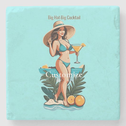 Bikini Babe Big Hat - Big Cocktail Thunder_Cove Steinuntersetzer (Vorderseite)