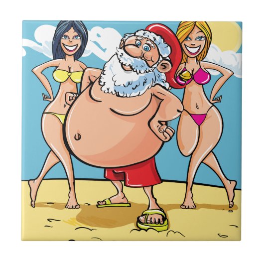 Bikini Beach Santa Claus Fliese (Vorderseite)