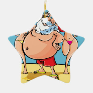 bikini beach santa claus keramik ornament