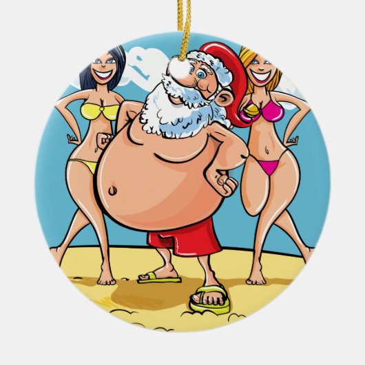 Bikini Beach Santa Claus Keramikornament (Vorne)