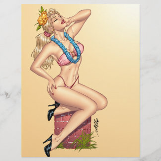 Bikini Blond Button-up Girl mit Blume von Al Rio