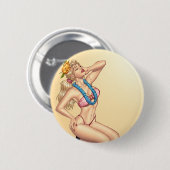 Bikini blondes Button-oben Mädchen mit Blumen Button (Vorne & Hinten)