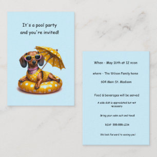 Bikini Dackel Pool Party Mitteilungskarte
