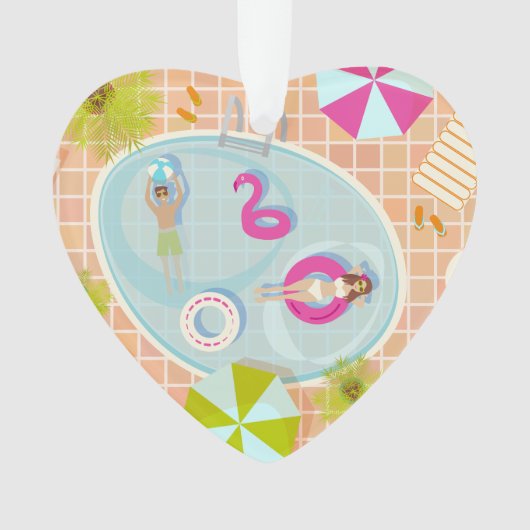 Bikini girl and guy playing swimming pool game ornament (Vorderseite)