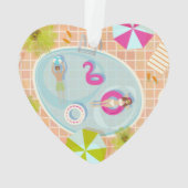 Bikini girl and guy playing swimming pool game ornament (Rückseite)