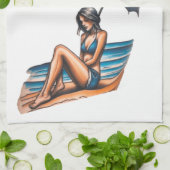 Bikini Girl Beach Napping Thunder_Cove Geschirrtuch (Gefaltet)
